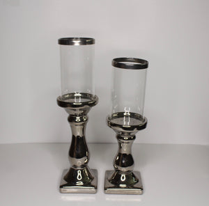 Silver Pedestal Candle Holder Set