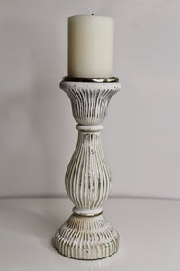 White Mercury Glass Pedestal Candle Holder