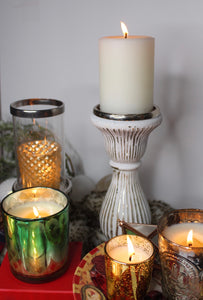 White Mercury Glass Pedestal Candle Holder